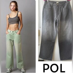 POL Embellishments Gradient Wide Leg Pants in Black Size Large NWOT